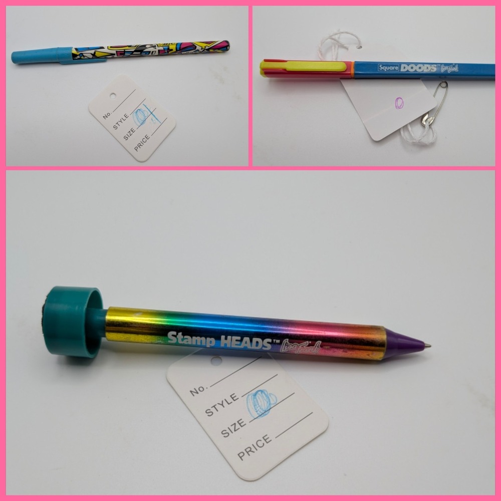 VTG BIC Lisa Frank Colored Pens Lot Stamp Heads Square Doods BIC Still Have Ink